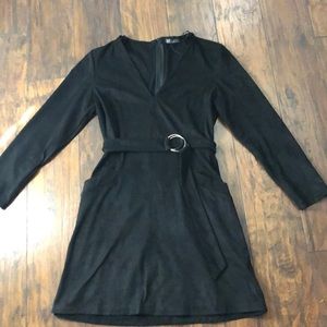 Black Suede Belted Dress